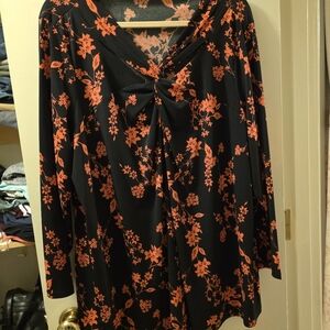 Black and Red Floral Knot Top